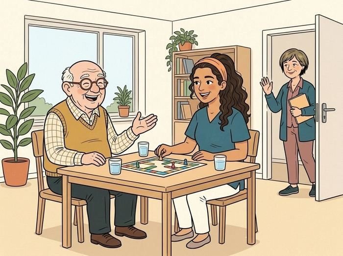 Comic: Grandpa Heinz plays a board game at the day care centre